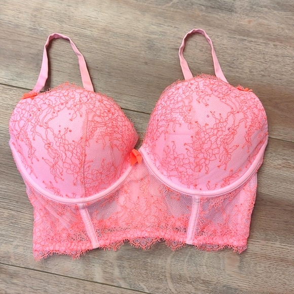 Victoria's Secret Neon Pink Push-Up Bra/Bustier/Corset Top, 34DD - Picture 1 of 8